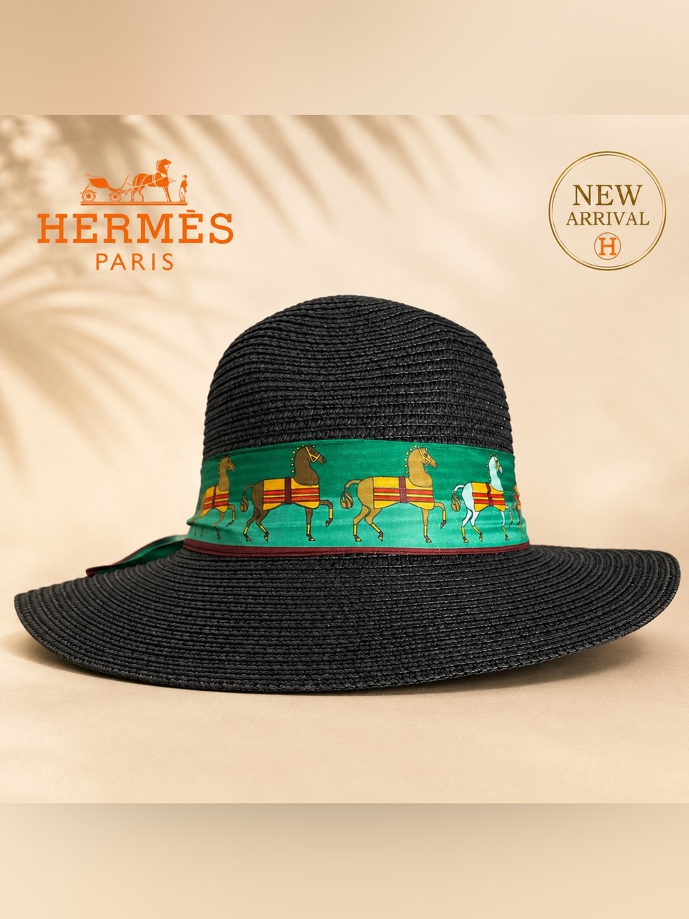 🖤✨ Luxury Wide Brim Straw Sun Hat – Women’s 🌞🐎
